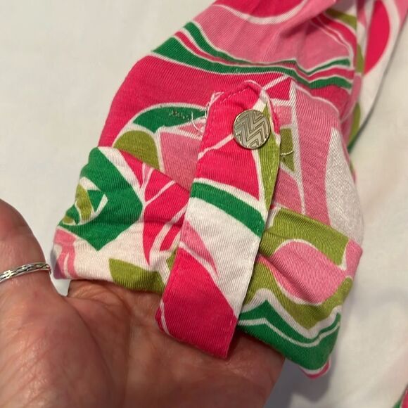 Beach Candie szS pink green white print drawstring hoodie with pockets EUC - Picture 5 of 14